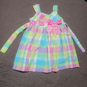 Plaid Pastel Easter Dress polkadot ribbon, Toddler Party Dress, 2T